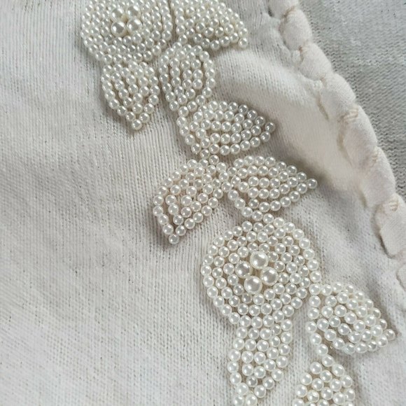 Vintage CERVELLE Open Front Cardigan Cream Embellishment Angora Lambswool - Picture 5 of 10